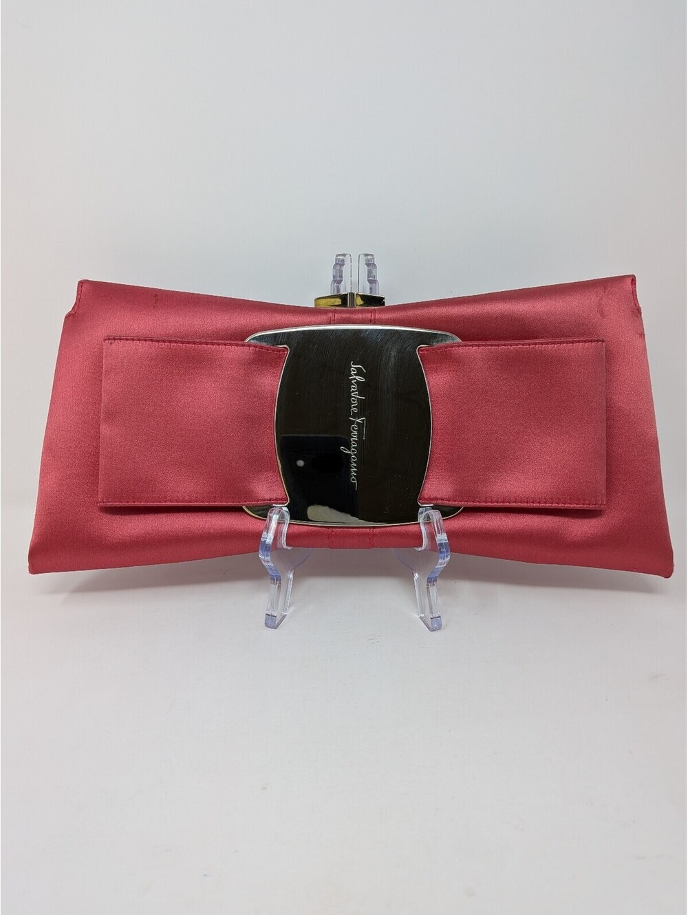 SALVATORE FERRAGAMO Red Satin Vara Bow Evening Clutch Bag Q214900 Italy